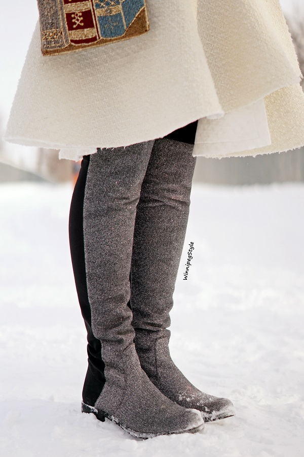 Winnipeg Style, Canadian fashion blog, vintage classic style, Unisa over the knee metallic silver sparkle boots, winter style, Canadian winter style